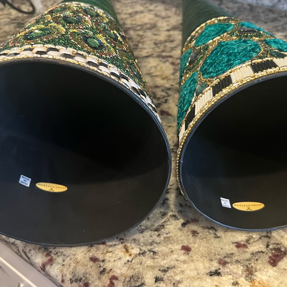 Mackenzie-Childs Emerald Luxe LARGE AND MEDIUM Beaded Cone Trees. New in Box. - Picture 14 of 16